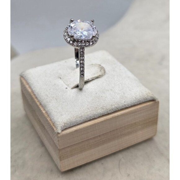 Oval Shape Faux Diamond Solitaire RIng With Accents Engagement Rings - 10 - Picture 6 of 6